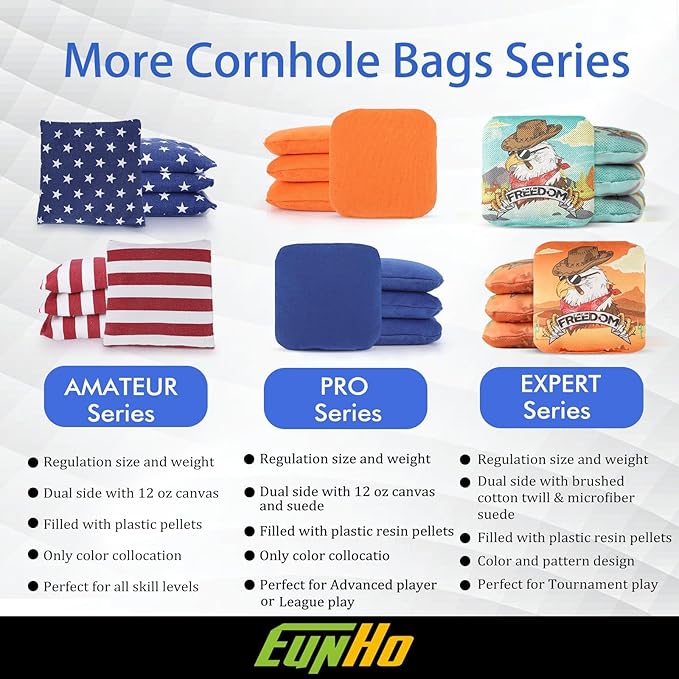 EunHo Dual Sided Cornhole Bags Regulation Set of 8 Professional Cornhole Bean Bags Slick and Stick for Tossing Game-All Weather