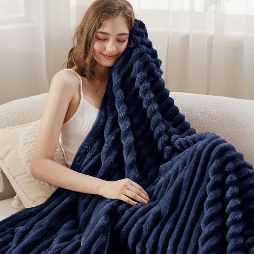 Bedsure GentleSoft Navy Blue Fleece Blanket - Cozy, Soft Throw for Couch | 50x60 Inches