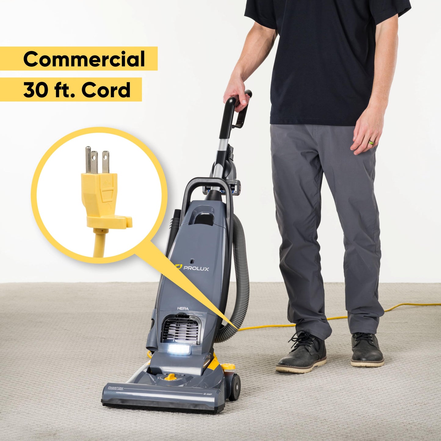 Prolux Phantom Pro Commercial Upright Vacuum Cleaner – HEPA Filtration, Bagged, High-Suction, Deep Cleaning, Lightweight with Onboard Tools only 12lbs Ideal for Business, Professional & Industrial Use