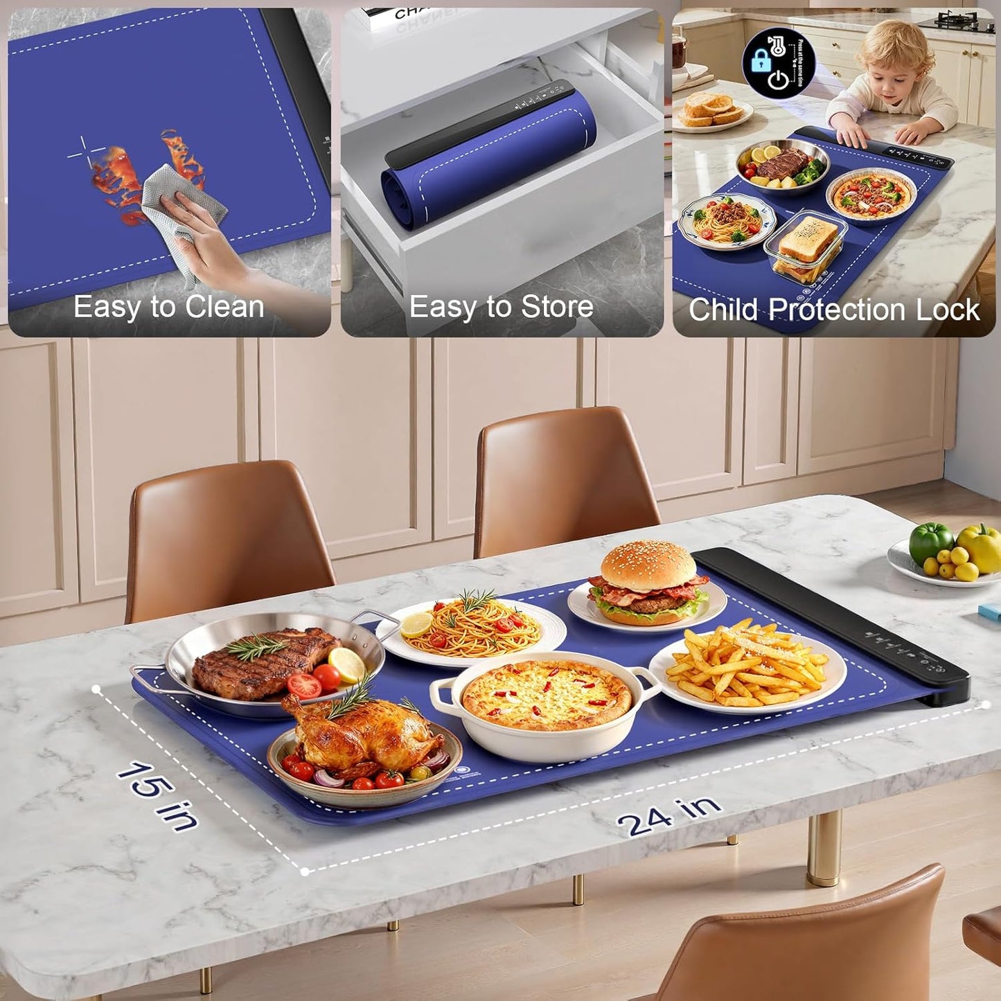 Skiennix Food Warming Mat - 4 Temperature Levels | Fast 8-Second Heating Tech | Perfect for Parties & Buffets
