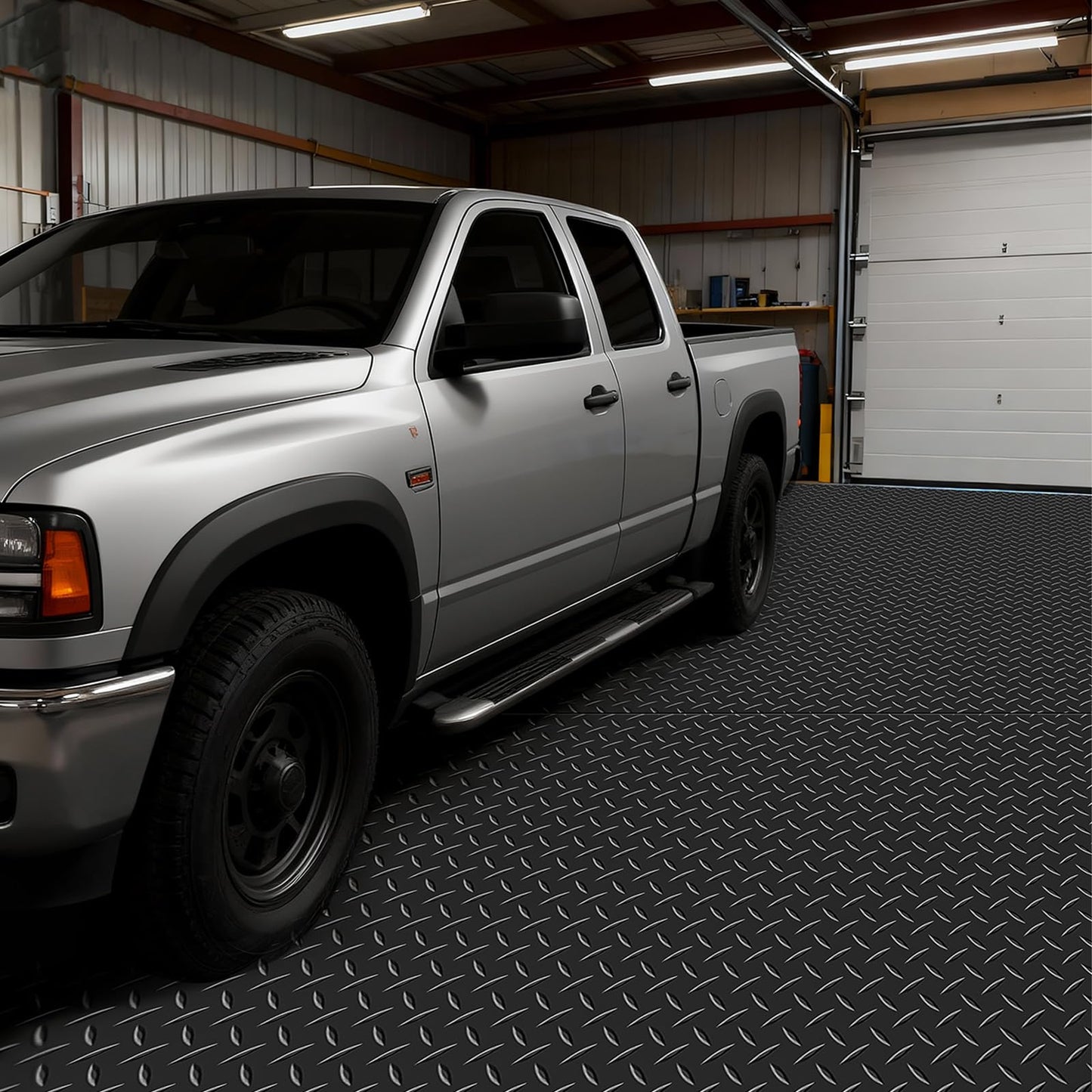 VEVOR Garage Floor Roll, 4 x 20 ft Garage Flooring Mat, 3 mm Thickened Rubber Diamond Plate Floor Protector Mat, Non-Slip, Wear-Resist, Waterproof, Easy to Clean for Warehouse, Gyms,Trailer, Black