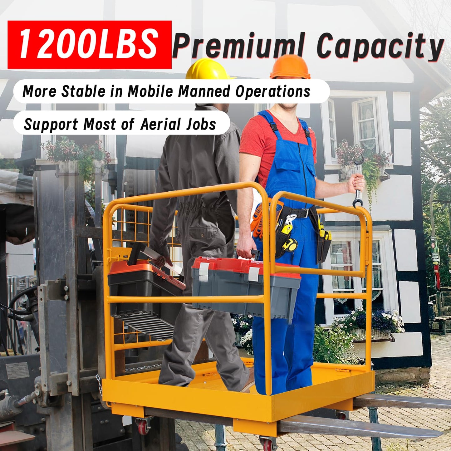 Forklift Safety Cage, Heavy Duty Forklift Basket 1200LBS Capacity with 4 Wheels, 36"x36" inch Lift Basket for Most Aerial Jobs as Work Platform