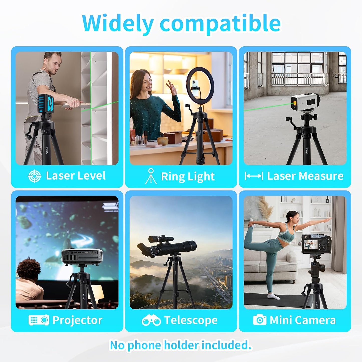 SITERAY 39 Inch 1/4"-20 5/8" Portable Tripod, Lightweight Adjustable Stand with Horizontal Bubble Level, & Thread Mount