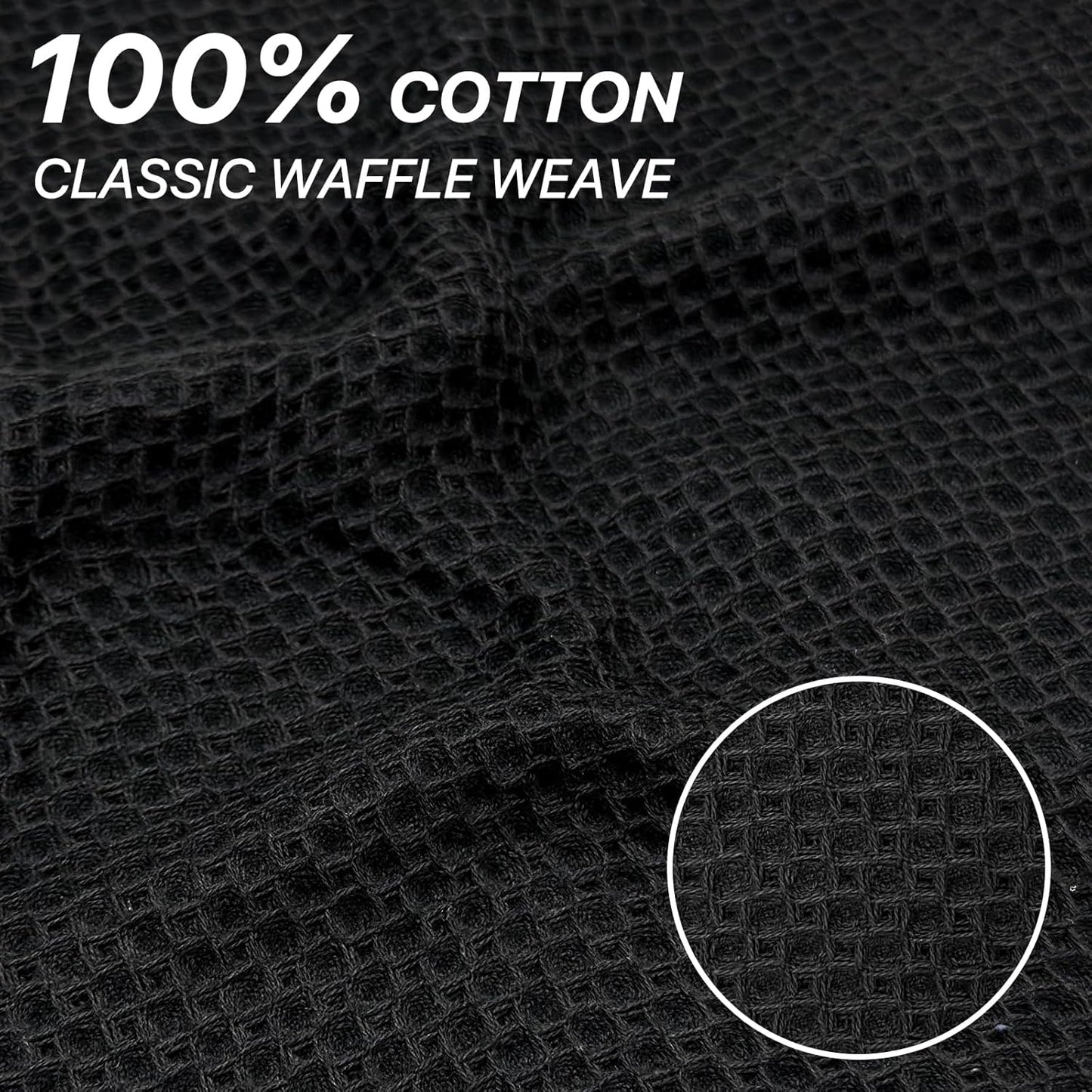 Skiennix 100% Cotton Waffle Weave Kitchen Towels - Ultra Soft & Absorbent 6 Pack | Quick Drying, 12x12 Inches, Black