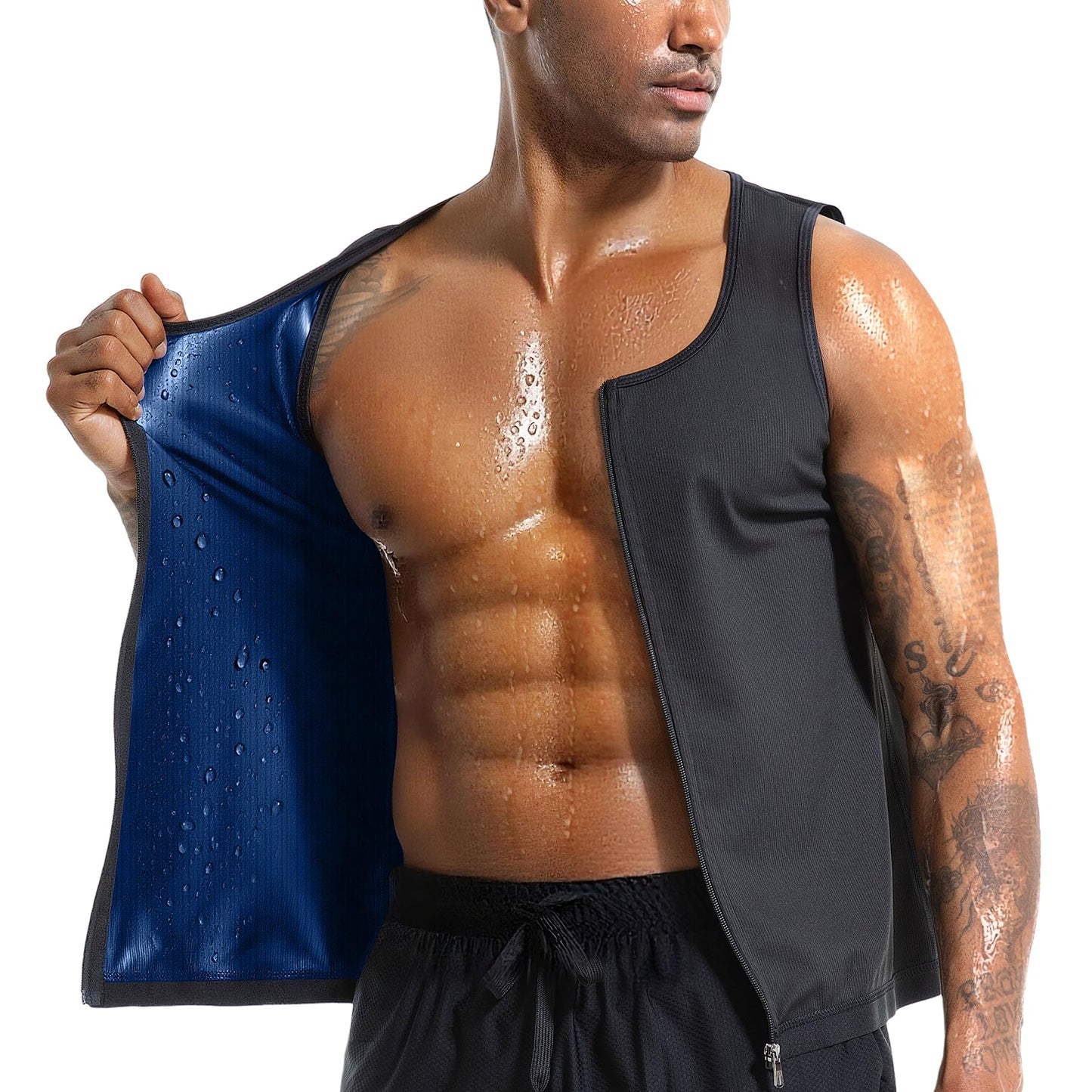Everfion Men's Sauna Vest Zipper Ribbed Sweat Suit Waist Trainer, Sleeveless Sauna Shirt for Men Compression Tank Top