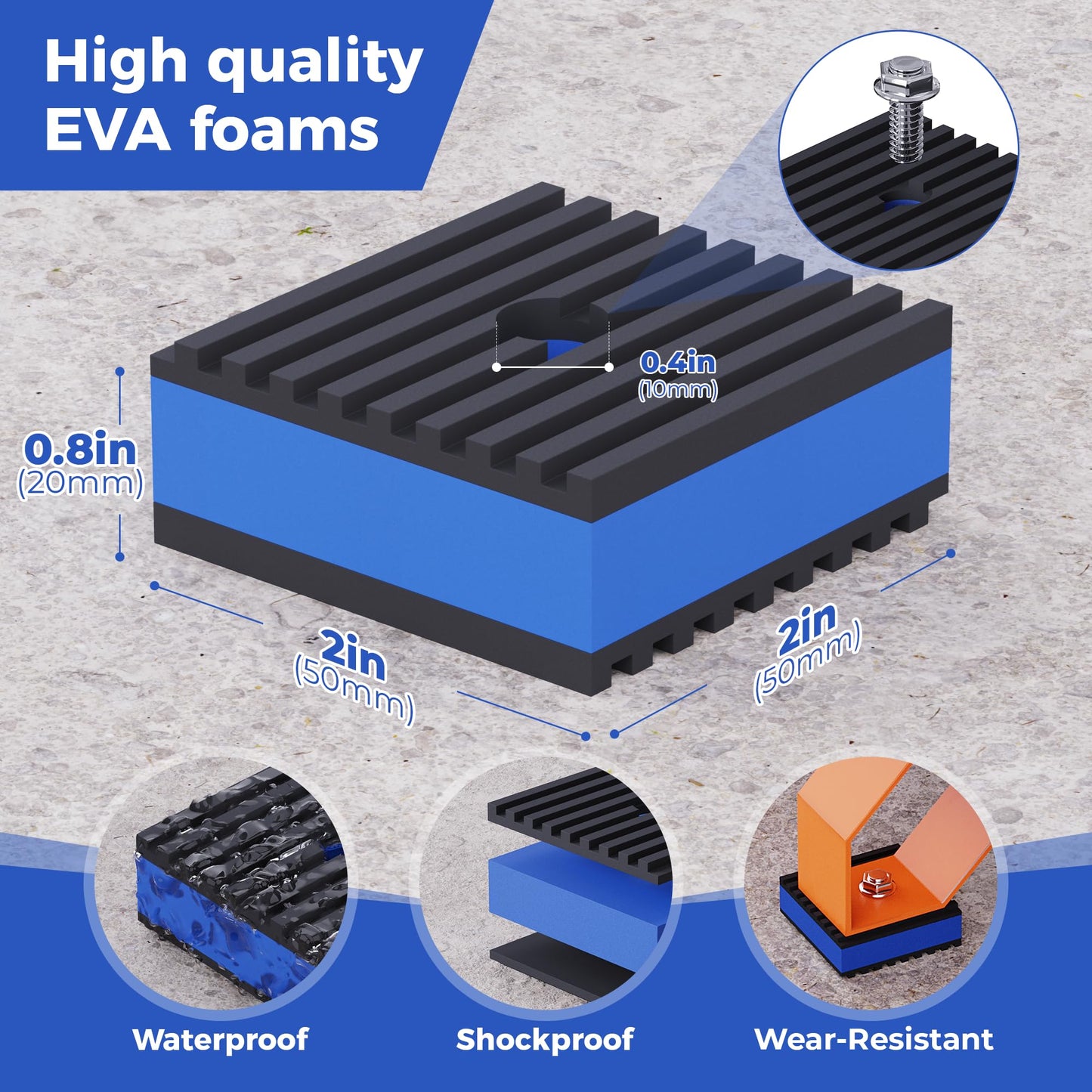 Wuno Shop Anti Vibration Pads, 2"× 2"×7/8" Mechanical Vibration Damping Pads, Heavy Duty Rubber Isolation Pads, 3/8"Pre-Drill Hole Vibration Isolator Pad for Air Compressor