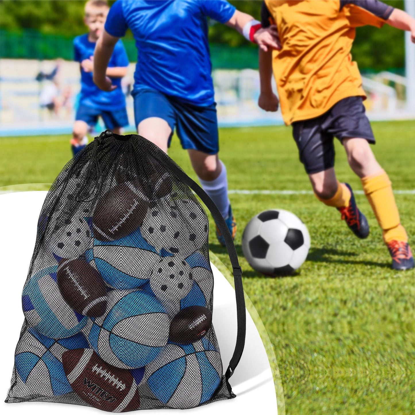 Shappy 4 Pack Extra Large Sports Ball Bag 30 x 40 Inches Mesh Soccer Basketball Bags Large Mesh Pouch with Adjustable Shoulder Strap for Football Volleyball Gym Sports Equipment