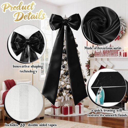 Giant Black Bow Decor - 75x19 Inch Christmas Tree Topper | Elegant Ribbon for Weddings & Parties