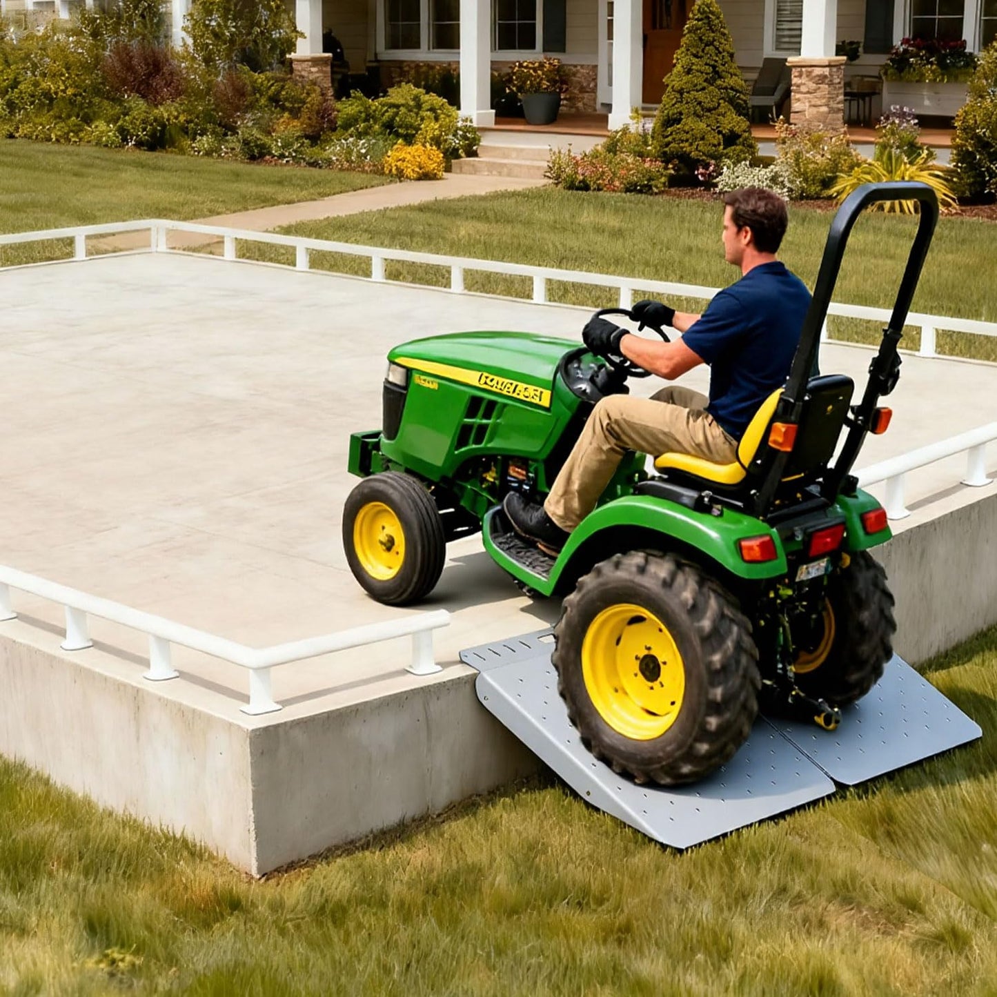 48" Wide Heavy Duty Shed Ramp, 2-Pack 1500 LBS Capacity Anti-Slip Punch Plate Surface Ramp for Riding Lawn Mowers, ATV, Tractors, Motorcycles & Lawn Equipment