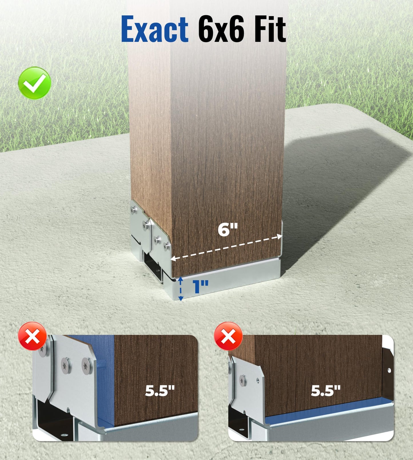 vikofan 10-Pack 6x6 Post Base Heavy Duty - Galvanized Steel Deck Post Bracket for Ground Contact, Lift Post 1" - Fits True 6x6 Wood Posts for Decks, Pergolas, Fences (Outdoor Post Anchor)
