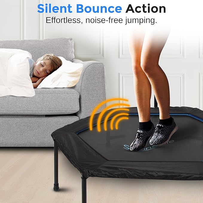 SereneLife 40"/50" Mini Trampoline for Adults - 450/550LBS Fitness Trampoline with Reinforced Springs & Adjustable Safety Handle - Stable & Quiet Supports Whole-Body Workout & Relaxation