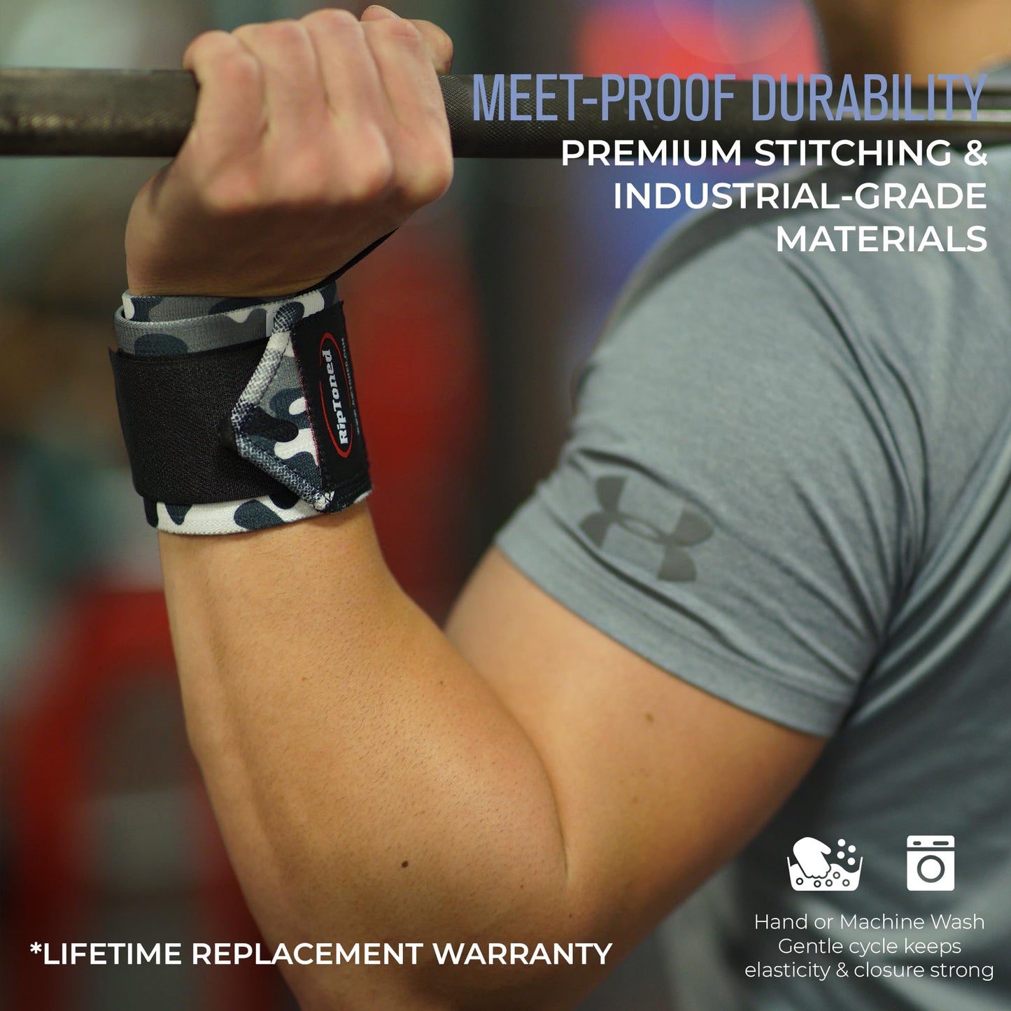 Rip Toned Wrist Wraps for Weightlifting – USPA & USAPL Approved 18" Wrist Straps for Powerlifting – Adjustable, Durable Gym Wraps with Thumb Loop – Maximum Support for Men & Women – Green Camo Stiff