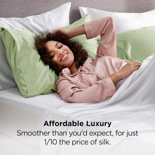 Bedsure King Size Satin Pillowcase Set - Silky Laurel Green Pillow Cases for Hair & Skin, 20x36 Inches, 2pcs