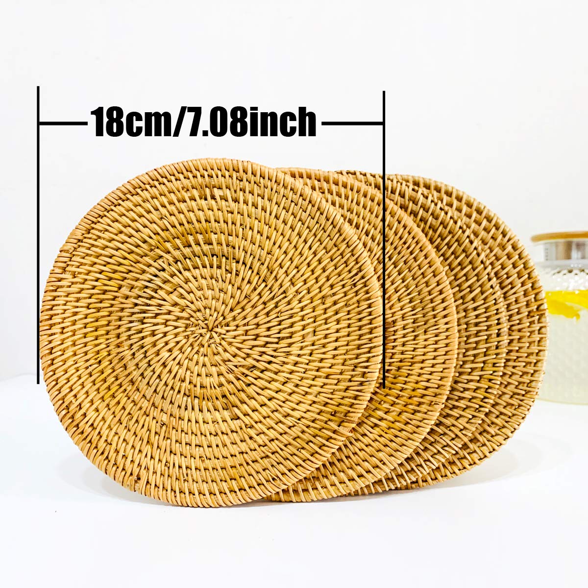 100% Natural Handwoven Rattan Trivets Set of 4-7.08 Inch Heat Resistant Woven Coasters, Mini Rattan Placemats for Hot Dishes, Boho Trivets Dupes Decorative Table Protectors for Home Wedding Gift