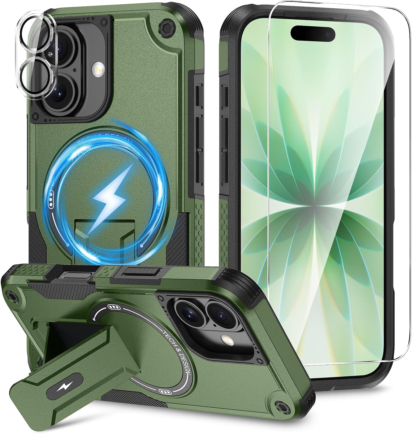 Caka 3 1 17 17 in for iPhone Case [Compatible with MagSafe] [Invisible Kickstand] [HD Screen Protector] [Camera Lens