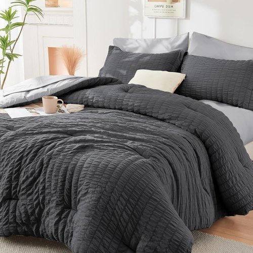 HYMOKEGE Comforter Set - All Season Luxury Bedding in Dark Grey/Light Grey | 7 Pieces, Full Size