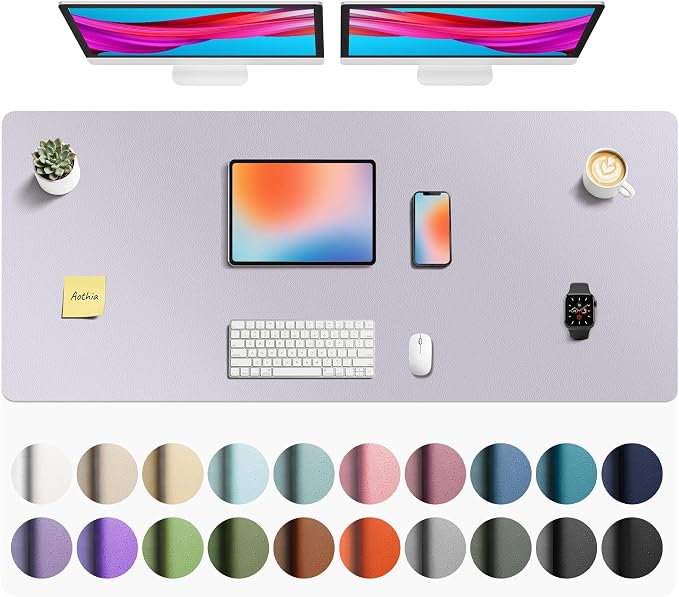 Aothia Faux Leather Desk Mat - Non-Slip PU Leather Desk Blotter, Waterproof Writing Surface, Large Desk Pad for Office & Home (Smoky Lavender, 55" x 24")
