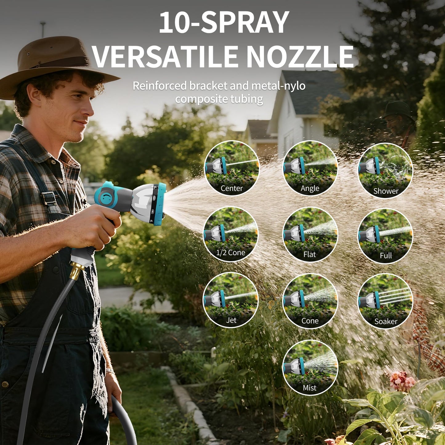POXURIO 1/2" 110FT Retractable Garden Hose Reel, Wall Mounted Automatic Hose Reel with Upgraded 10 Pattern Nozzle/Any Length Lock/Slow Return System/180°Swivel Bracket, AquaBlue