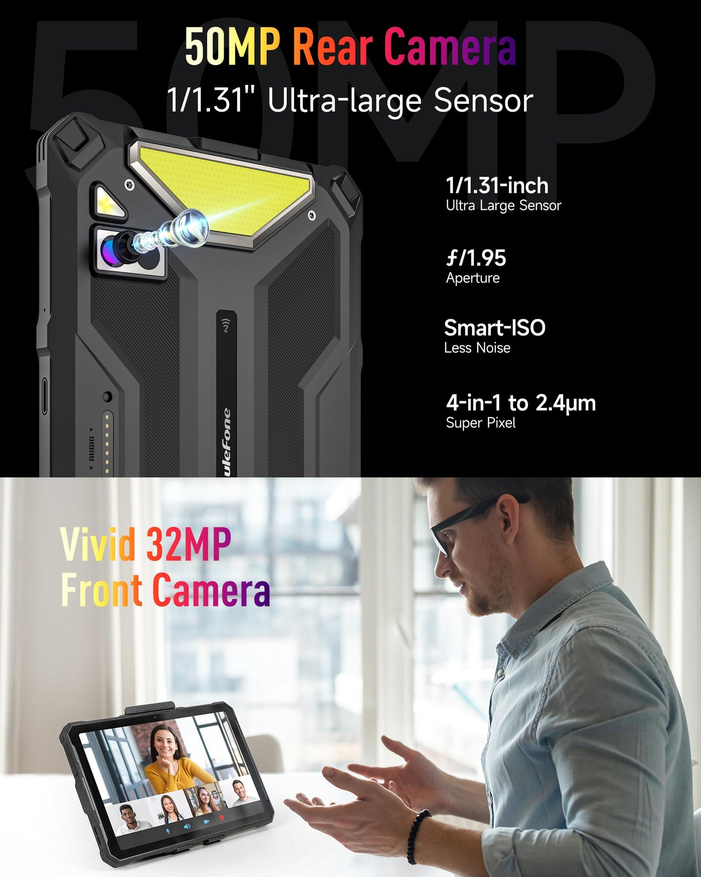 Ulefone Armor Pad 4 Ultra Thermal Imaging 5G Rugged Tablet, 16GB + 256GB/2TB Expansion Android 15, 10.36" 2K Corning Display, IP68/69K, 11800mAh(33W), 10W Dock Charging, 50MP + 32MP, 1100LM LED Lights