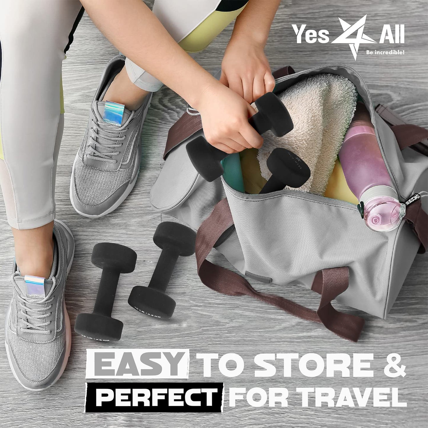 Yes4All Neoprene Coated Dumbbell Hand Weight Sets of 2 - Multiple Weight Options with 15 Colors, Anti-roll, Anti-Slip, Hexagon Shape, Black, 10 lb Pair