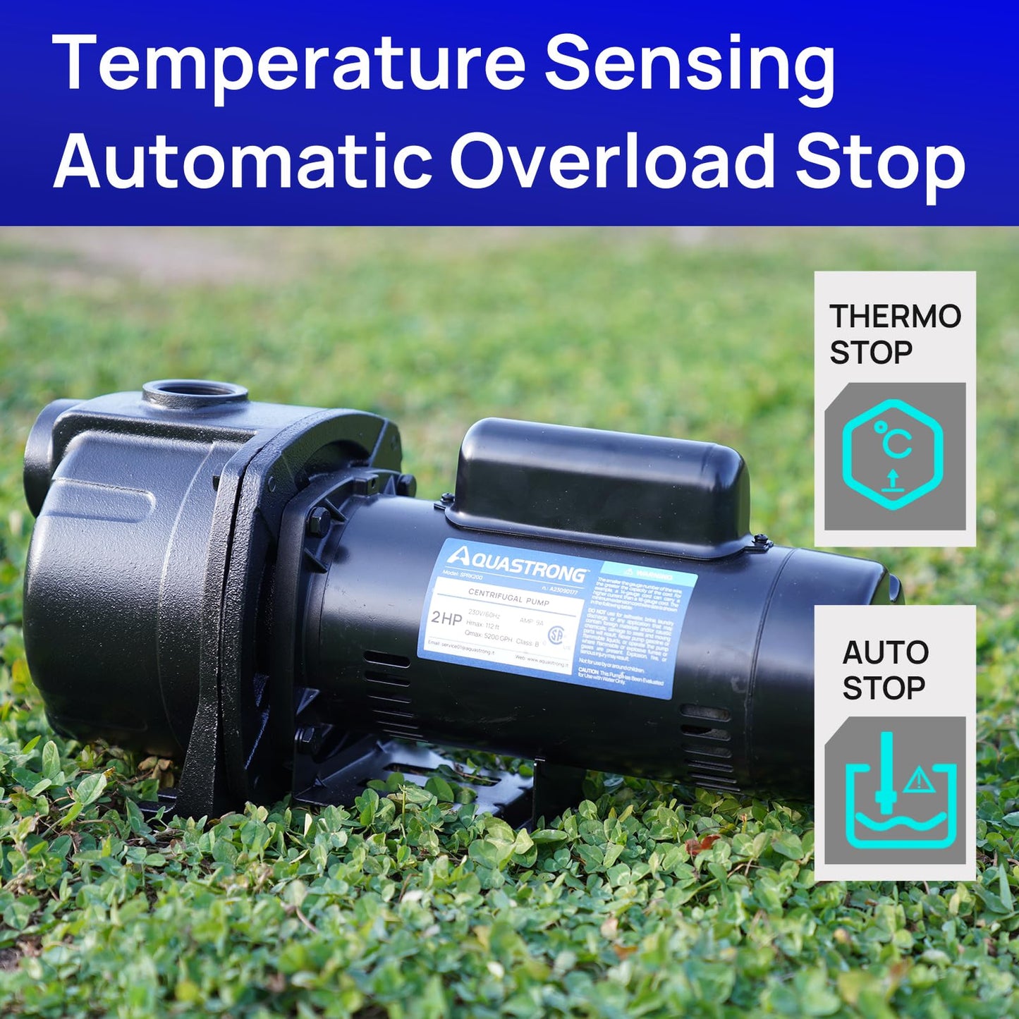 AQUASTRONG 2 HP Shallow Well Jet/Centrifugal Pump, 230V, 5200 GPH, Durable Cast Iron Booster Pump for Lawn Sprinkler, Garden Irrigation