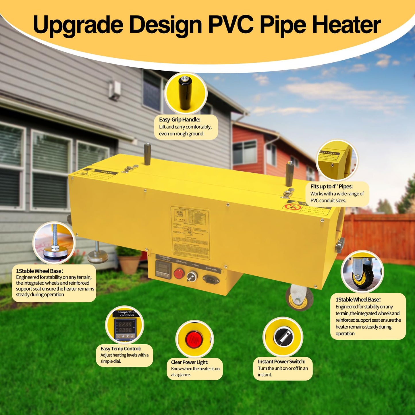 1/2" to 4" Electric PVC Pipe Heater with Power Indicator & Transport Wheels - 1800W 120V Digital Temperature Control Bending Tool for Electrical Conduit & Plumbing Pipes