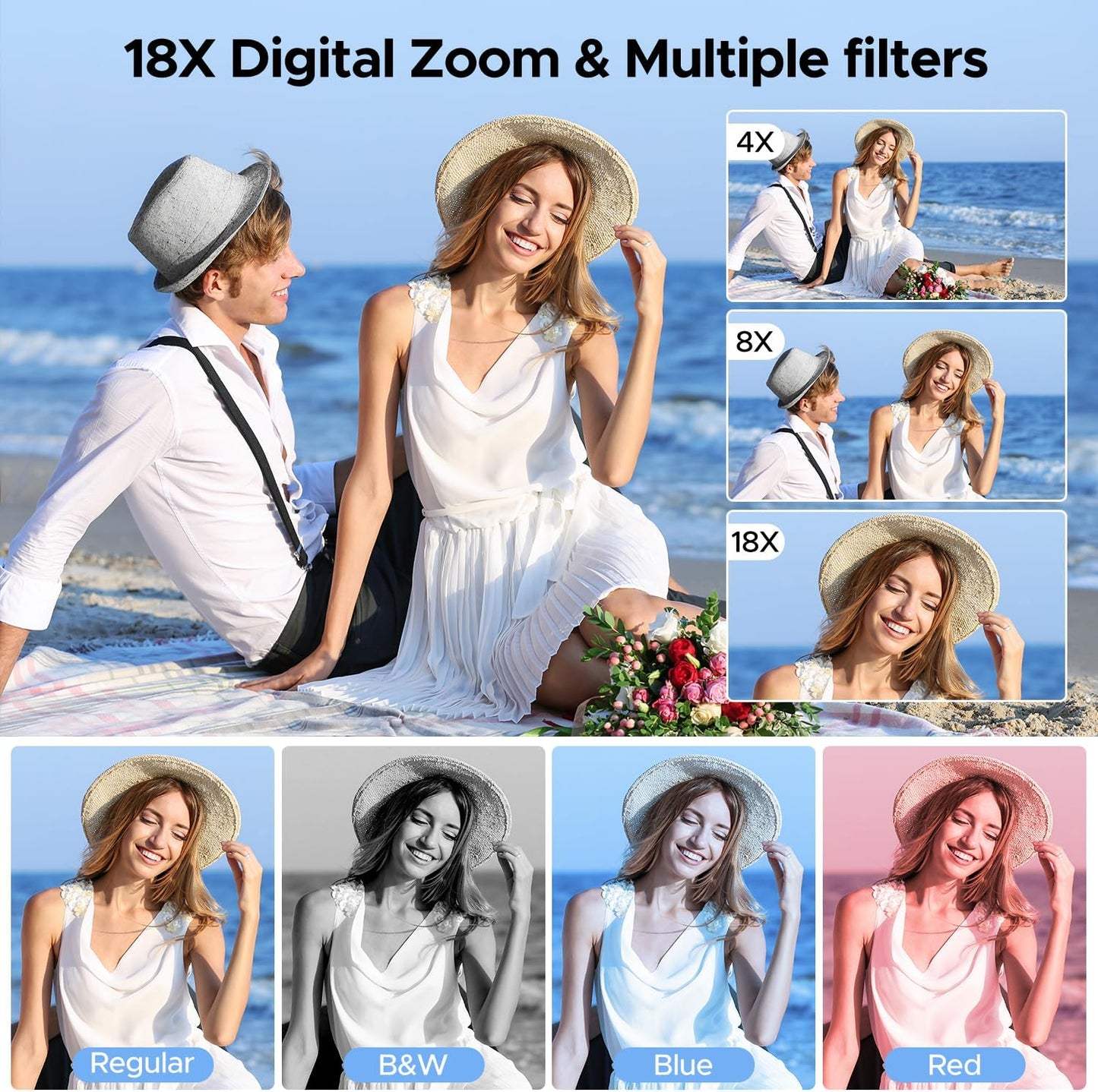 CAMWORLD 4K 64MP 18X 32GB Digital Camera, UHD Dual Screens Camera, Digital Zoom, Portable Point and Shoot Camera