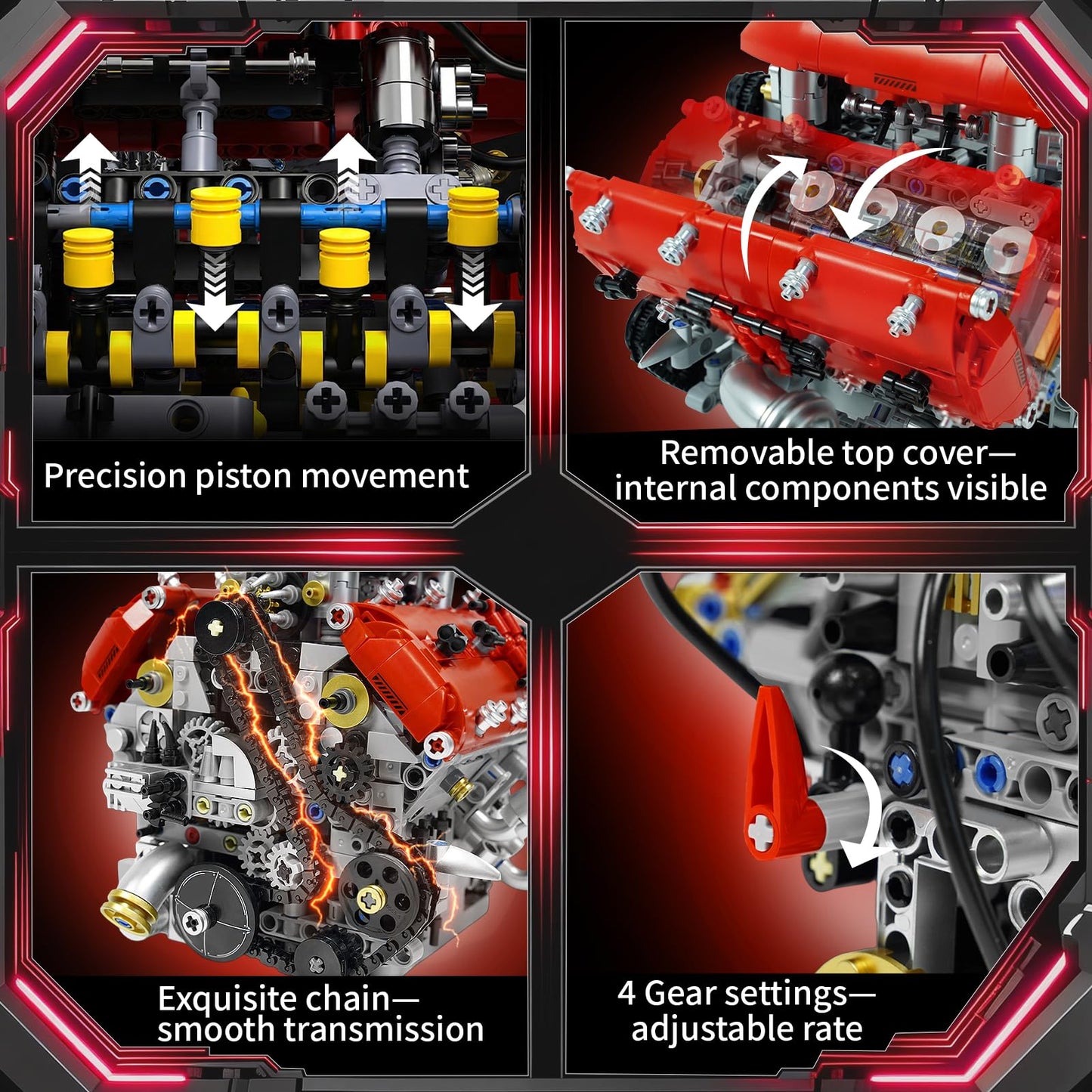 NEXTJOY V8 Engine Model Kit, Build Your Own Visible Car Motor, Advanced STEM Mechanical Building Block Set for Adults, Collectible Engine Model for Display, Desk Decor & Gift to Car Lovers
