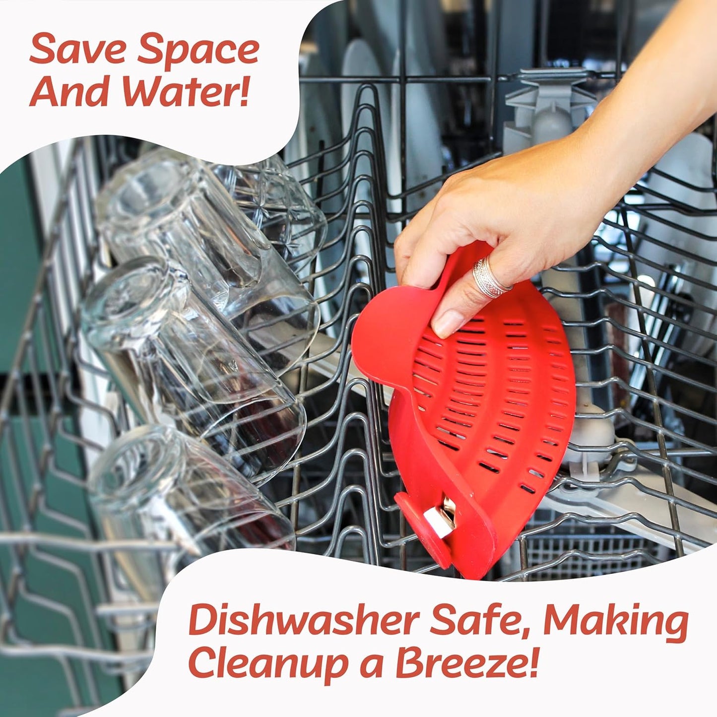 Perfect Pasta Pal Clip-On Strainer - Heat Resistant Silicone Colander | Space-Saving Kitchen Essential
