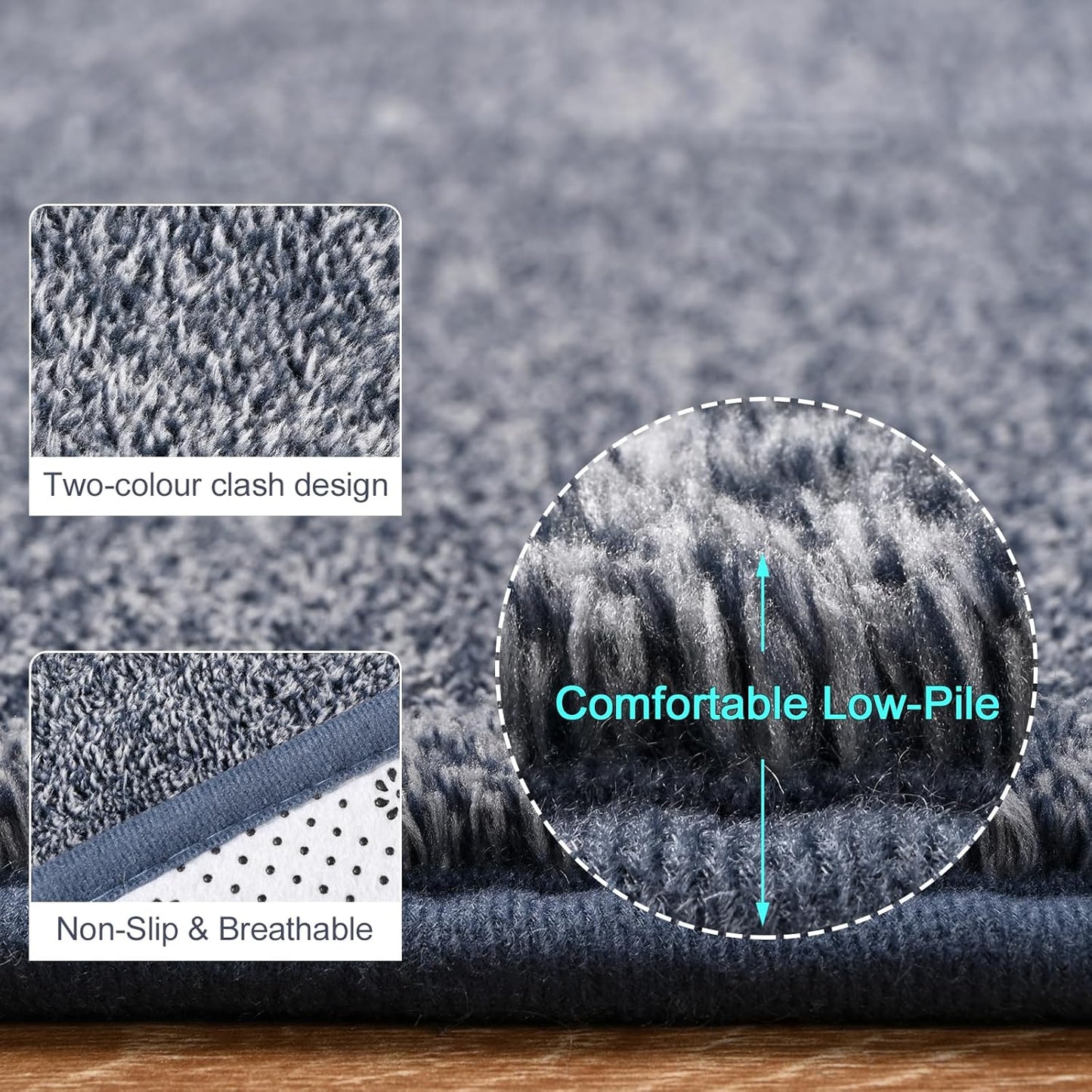 Amearea Modern Soft Area Rug - Chic Washable 2x3 Small Throw Rug for Bedroom & Hallway | Non-Slip Fluffy Carpet in Blue and White