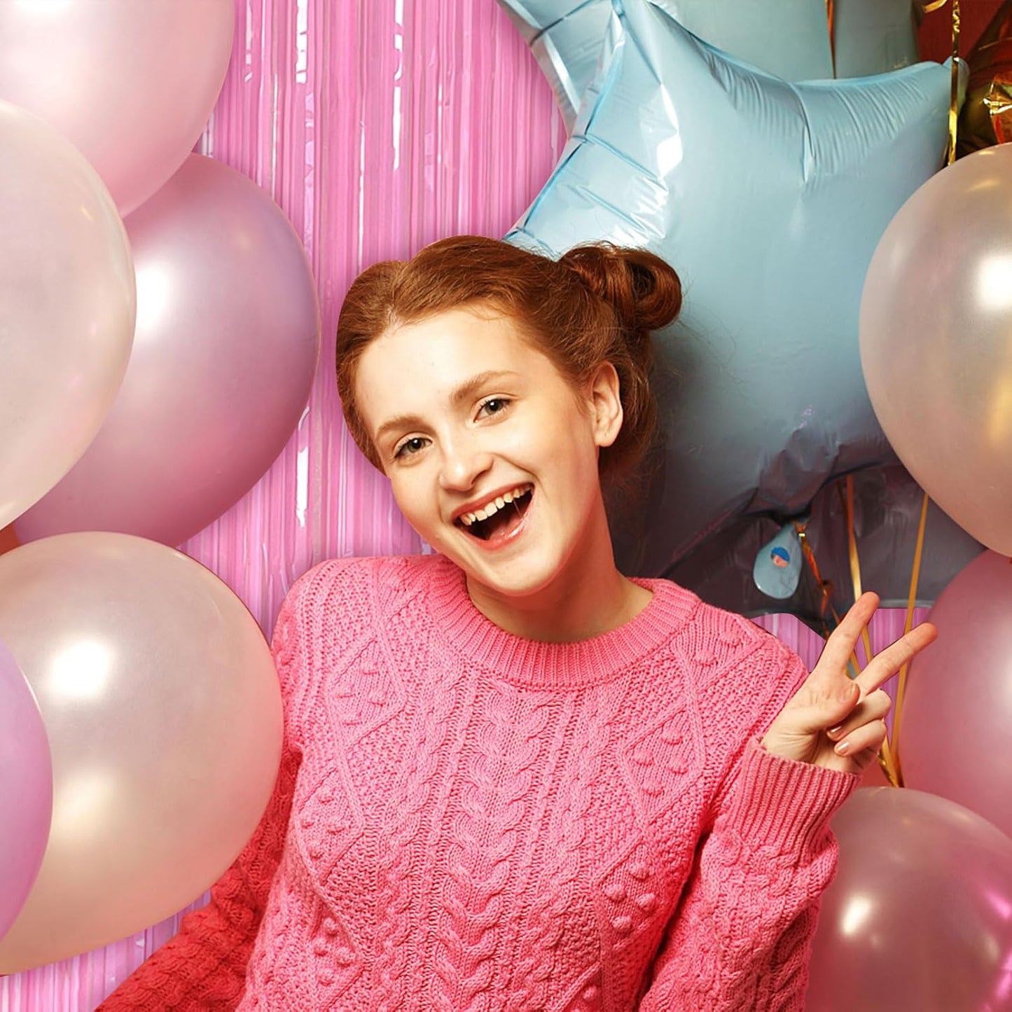 Skiennix Pastel Pink Foil Fringe Backdrop Curtains - Perfect for Birthday & Bridal Shower Decorations