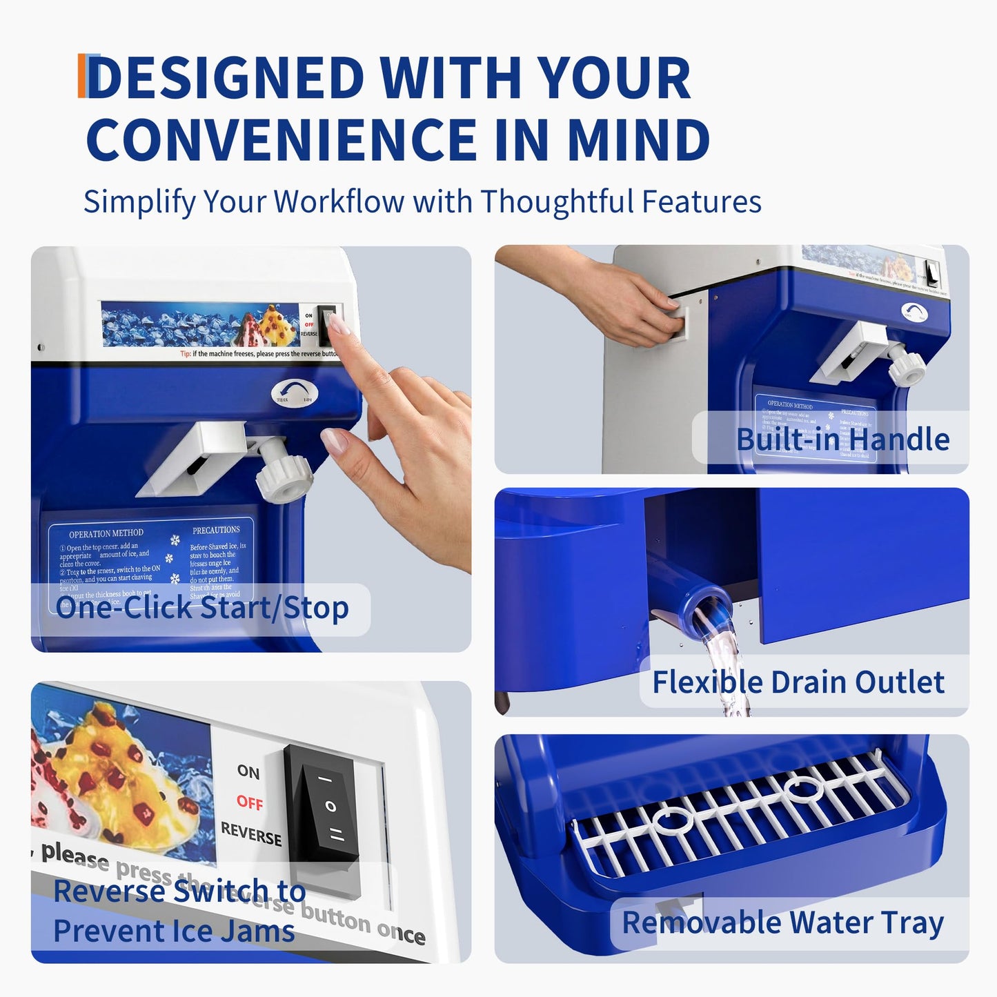 Garvee Commercial Ice Shaver Crusher 300LBS/H, 500W Electric Snow Cone Maker, 500RPM Tabletop Ice Shaving Machine with 4.41LBS Hopper & Stainless Steel Blade for Home, Parties, Snack Bars, Blue