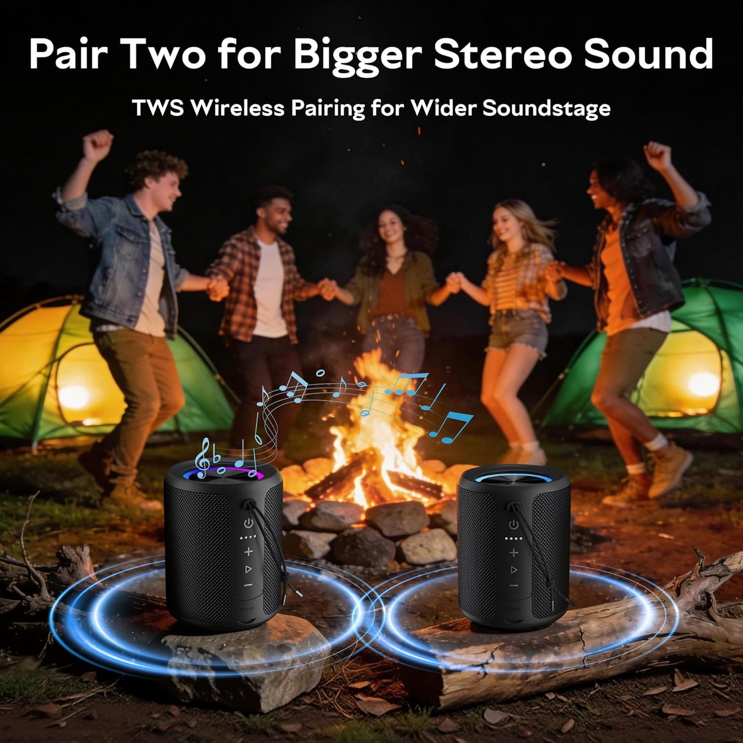 DUDGSIS IPX7 20W 15H Portable Bluetooth Speaker, Waterproof Wireless Speaker with Loud Stereo Sound, Playtime
