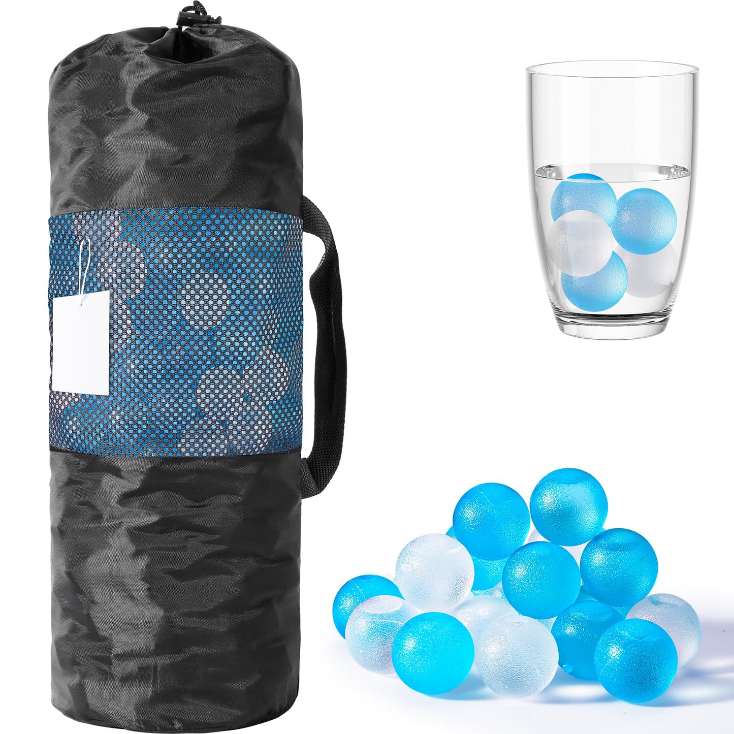 380 Pack Reusable Ice Cube for Drinks - Refreezable Plastic Ice Cubes Without Diluting BPA Free, Washable Ice Cube for Whiskey Coffee Bars Party Ice Bath Camping (Blue&Transparent, Round-380Pack)
