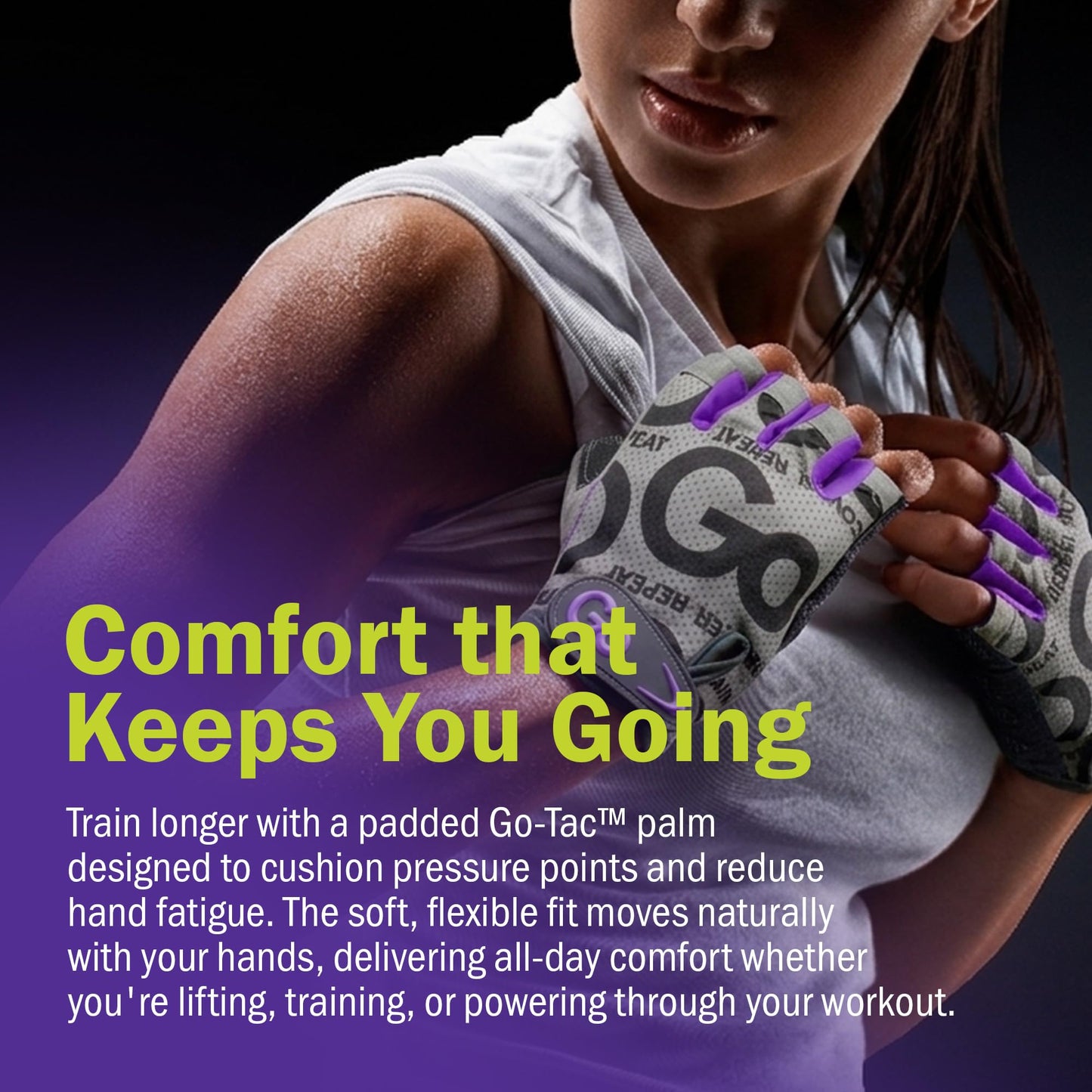 GoFit Women's Medium Pro Trainer Gloves – Workout & Weightlifting Gloves with Adjustable Wrist Support, Breathable Palm Grip, and Durable Synthetic Leather for Gym & Fitness, Purple
