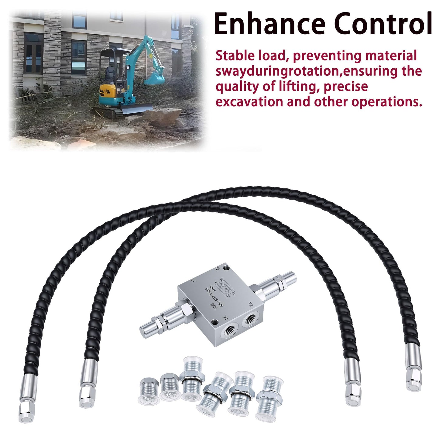 New Mini Excavator Cushion Valve Kit Complete for Swivel Motor Assembly, Fits Most Mini Excavators & Machinery with 1/4" Hydraulic Hoses & M14x1.5 Threaded Ends