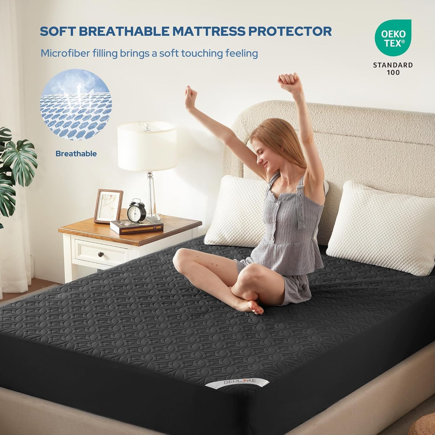 BEDLORE Waterproof Mattress Protector - Soft, Breathable Twin Size Pad for Deep Pocket Beds (Black)