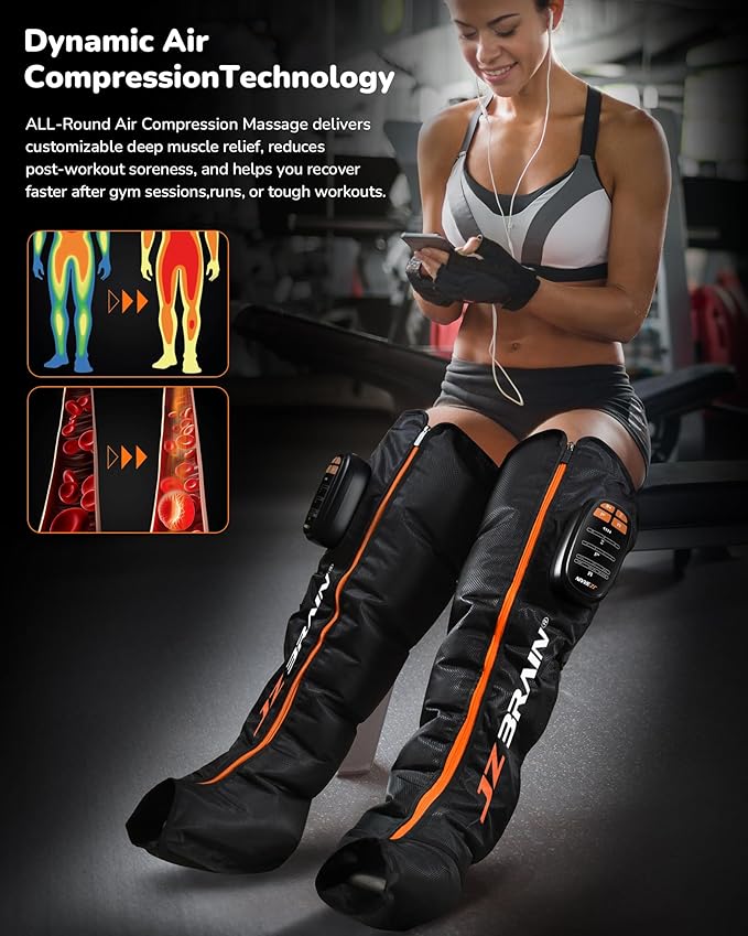 Sequential Air Compression Leg Recovery System : Gifts for Him Her- Rechargeable Professional Full Leg Compression Boots for Athletes - Post-Workout Recovery Muscle Relaxation