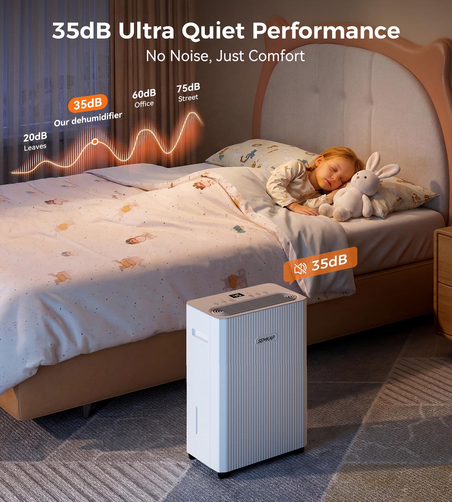 2500 Sq.Ft Dehumidifier for Basement with Drain Hose, SEMKAP 32 Pints Dehumidifiers for Home, Large Room, Bathroom, Bedroom, Low Noise With Smart Compressor, Intelligent Humidity Control, 24HR Timer