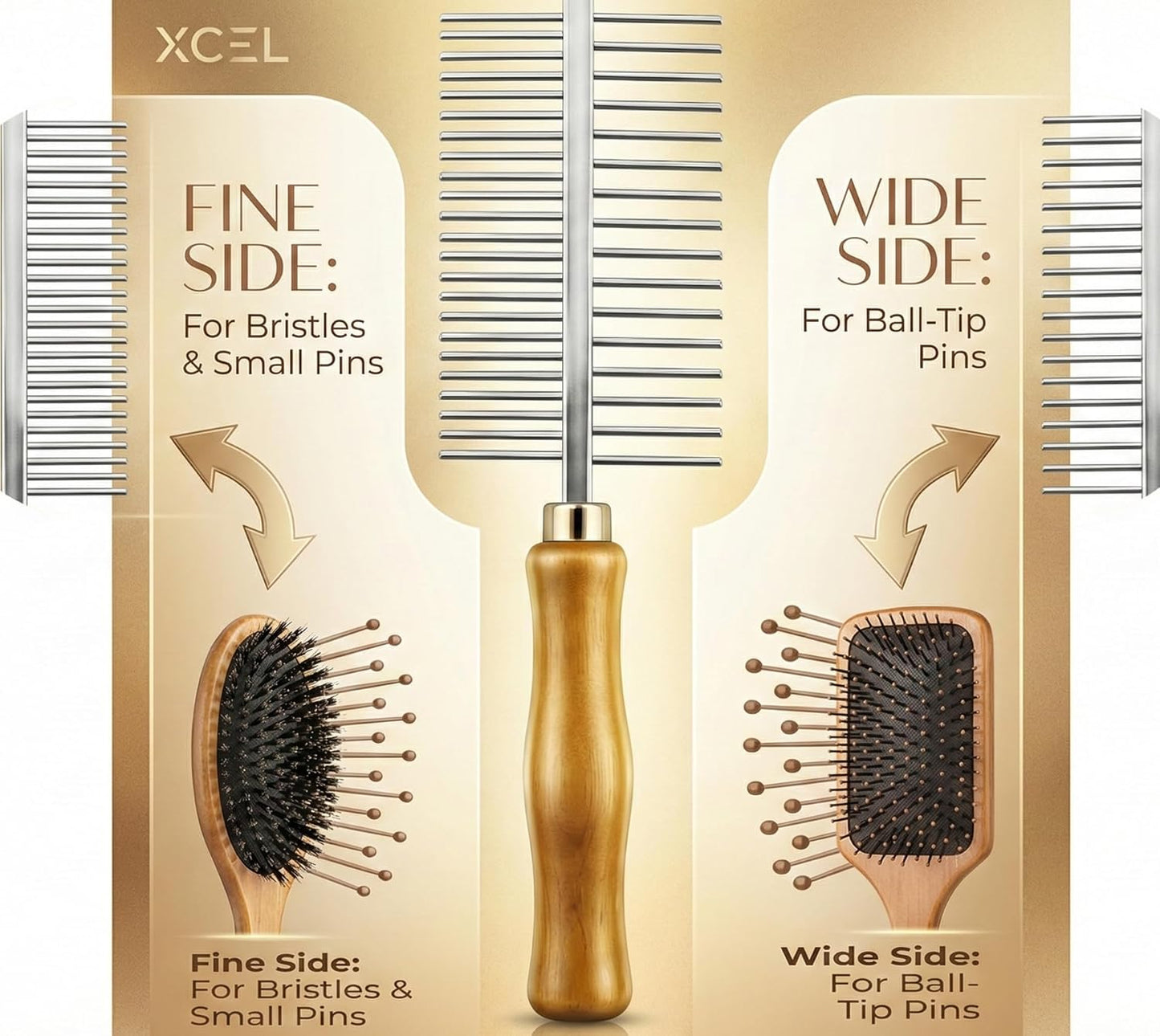 XCEL 2-in-1 Hair Brush Cleaner Tool - Dual-Sided Remover Comb for Paddle & Detangling Brushes