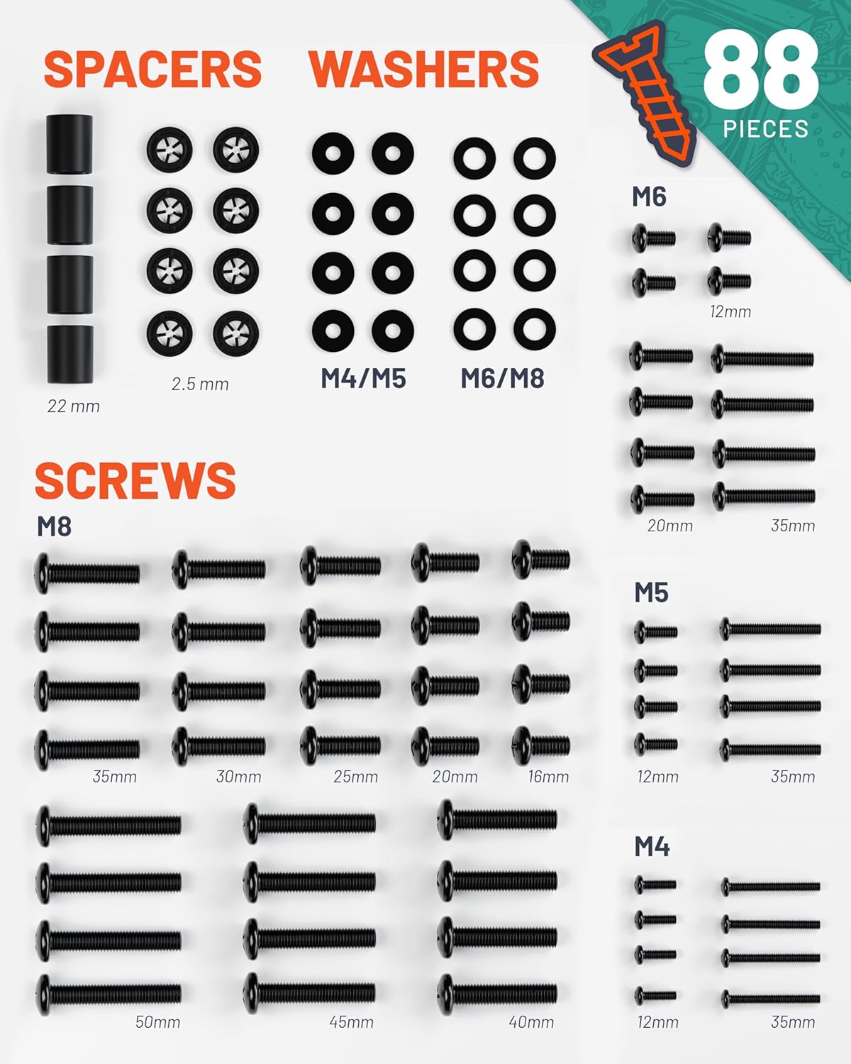 ECHOGEAR Pack 80" M4, M5, M6 M8 Universal TV Mount Hardware - Replacement Hardware Mounting Kit for TVs up