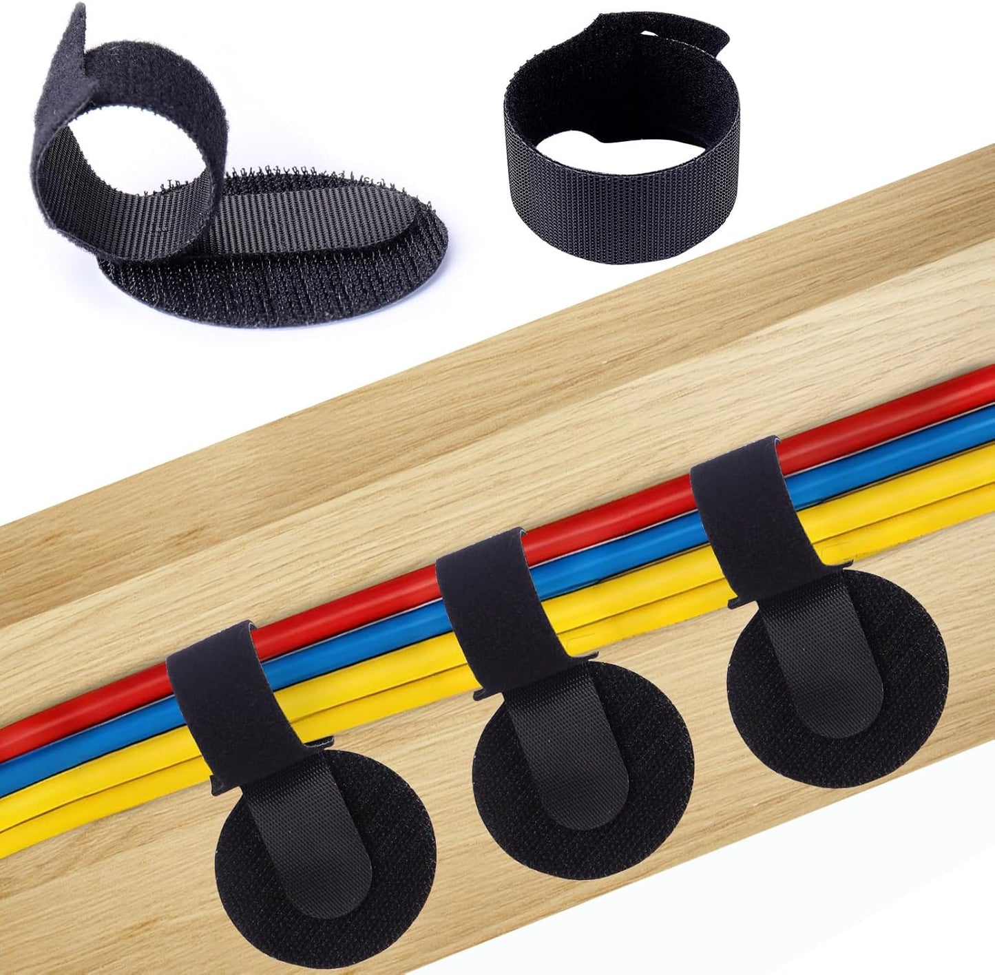 50 XANGNIER Pair Cable Management Under Desk,Adjustable Hook and Loop Cable Ties,Self Adhesive Cord Organizer,Reusable