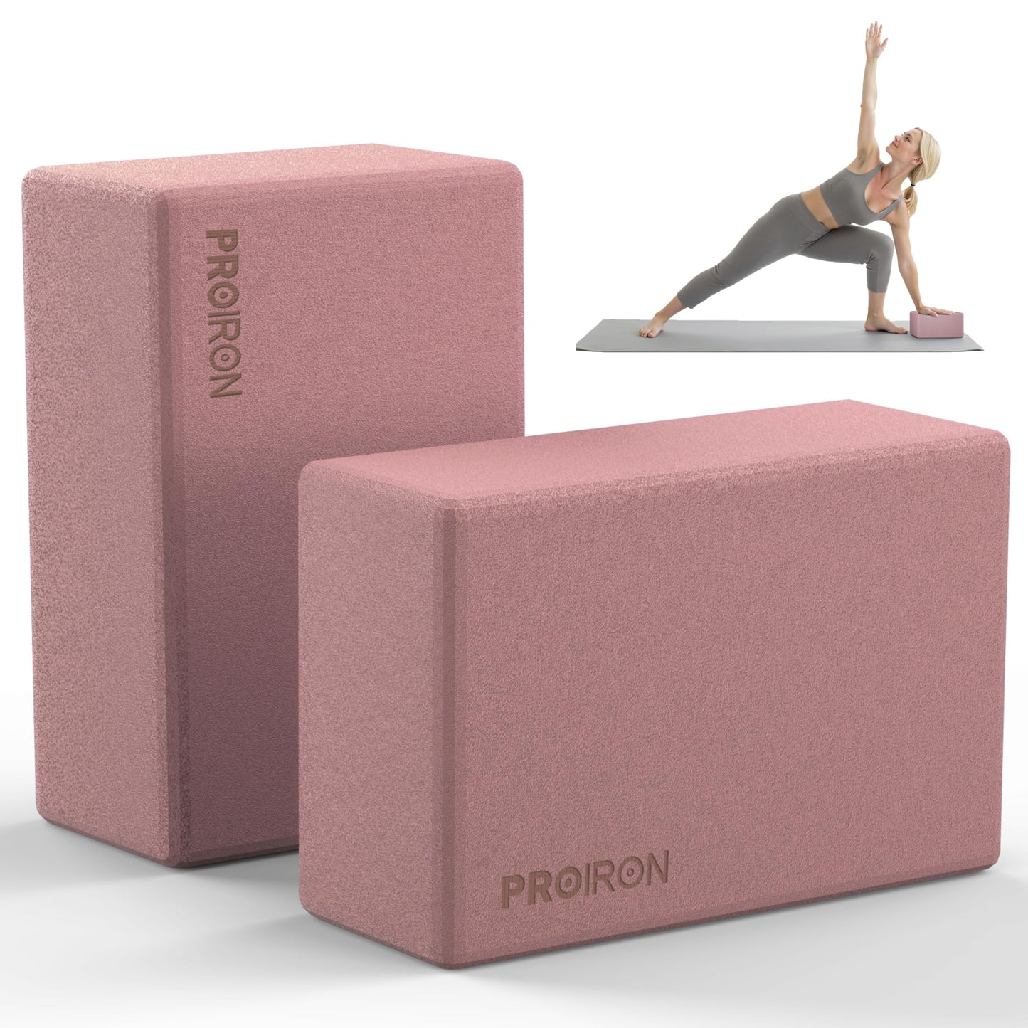 PROIRON Yoga Blocks, 2 Pack Supportive High Density Premium Eva Foam, Soft Non-Slip Surface with Curved Edges Stretch Blocks for Yoga, Pilates, Stretching
