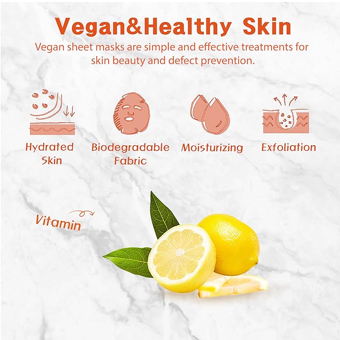 Purederm Vegan Vitamin Sheet Masks (12 Packs) ??Facial Sheet Mask for Brightening & radiance Treatment