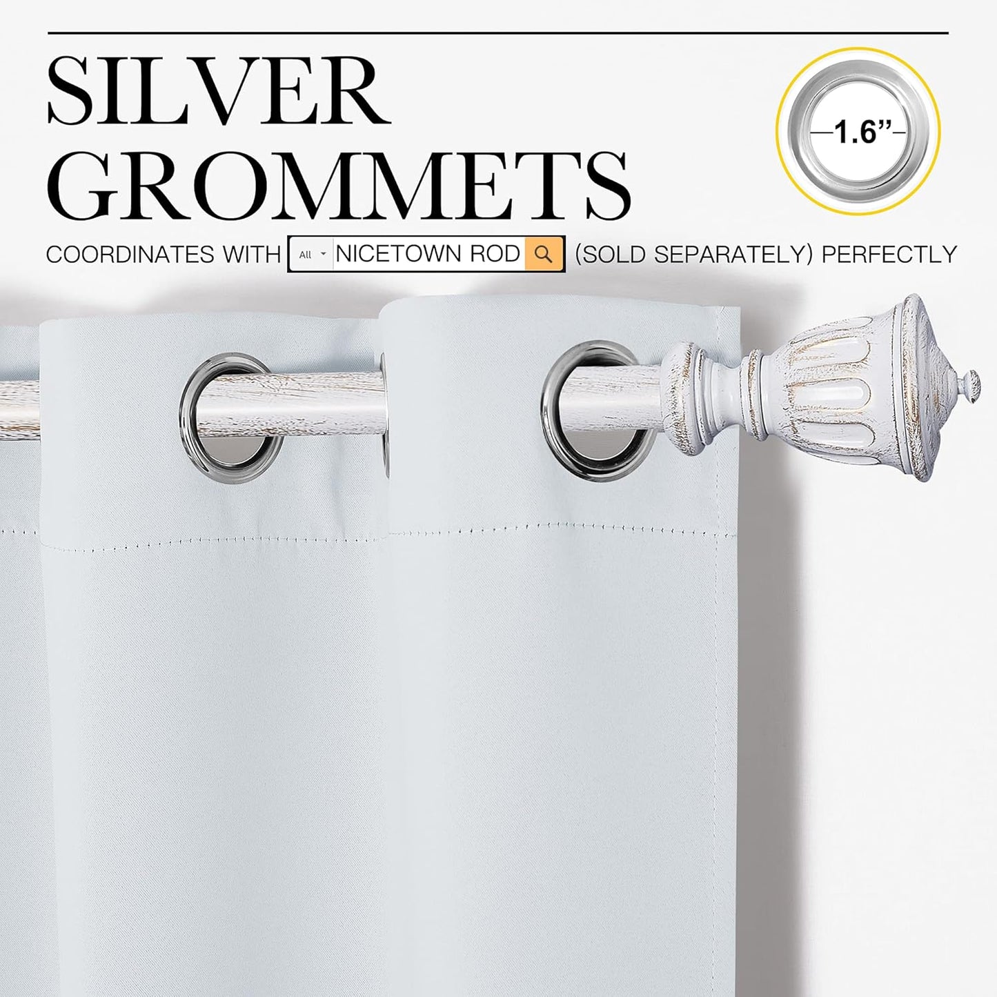 NICETOWN Room Darkening Curtains - Thermal Insulated Grommet Drapes for Bedroom | Greyish White, 2 Panels, 42x68