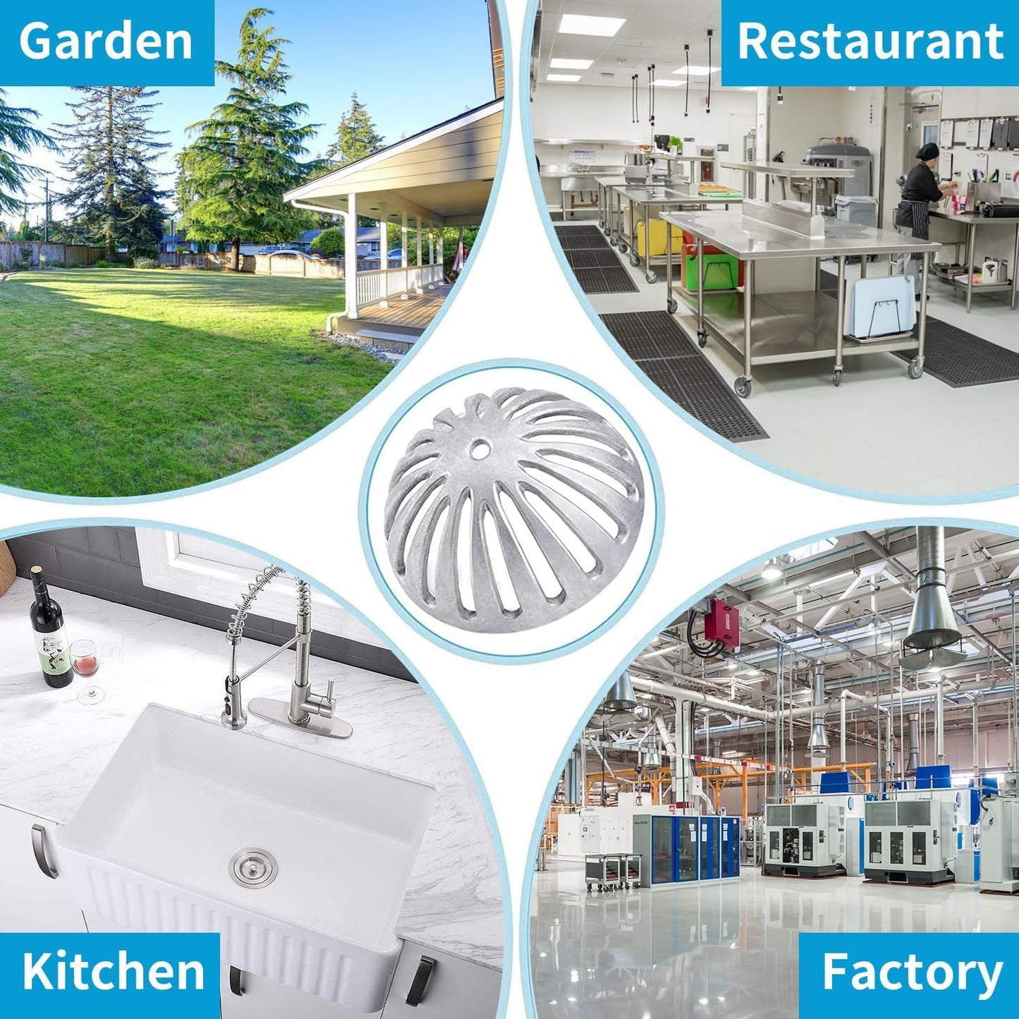 10 Pack Floor Sink Strainer Floor Drain Strainer Heavy Duty Aluminum Dome Sink Drain Strainer Floor Drain Cover for Kitchen, Bar, Outdoor Garden or Bath 5-1/4" Diameter x 2-1/4"H