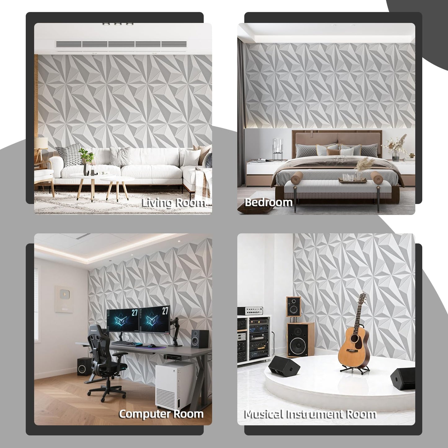 Art3dwallpanels 24" X 24" Acoustic Panels 6 Pack Soundproof Wall Panels Sound Dampening, 3D Wall Decor Absorbing Panels, White and Gray