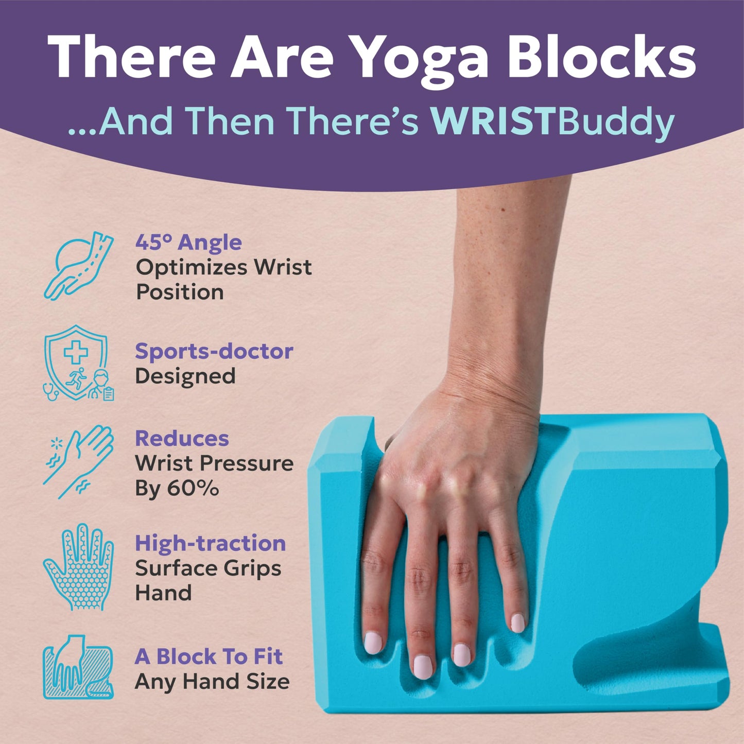 WRISTBuddy® Hand-Shaped Ergonomic Yoga Blocks for Optimal Wrist Support During Yoga, Pilates, Pushups, Planks and Handstands. Patented Non-Slip Blocks for Enhanced Stability and Comfort.