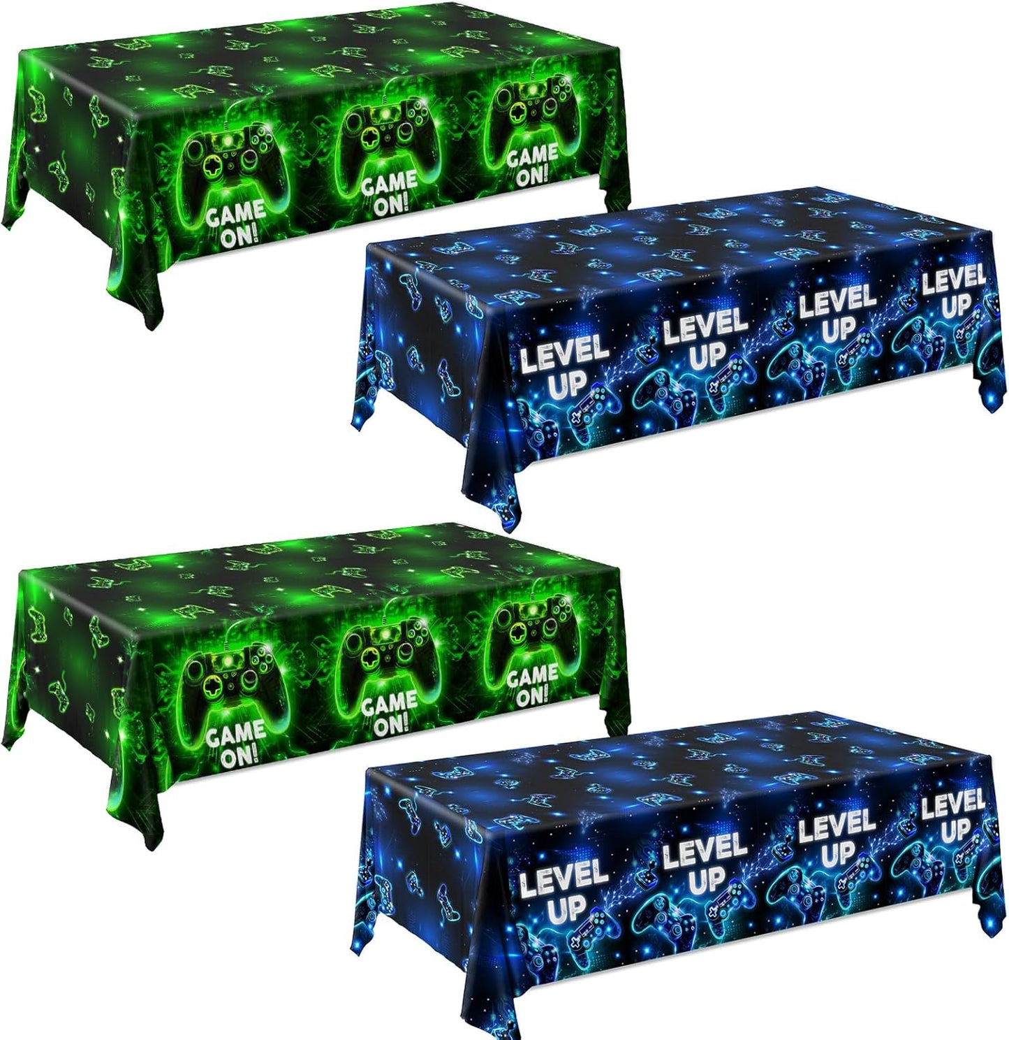 Skiennix Video Game Tablecloth - Neon Gaming Design for Boys & Girls | 4-Pack Rectangle Party Decor