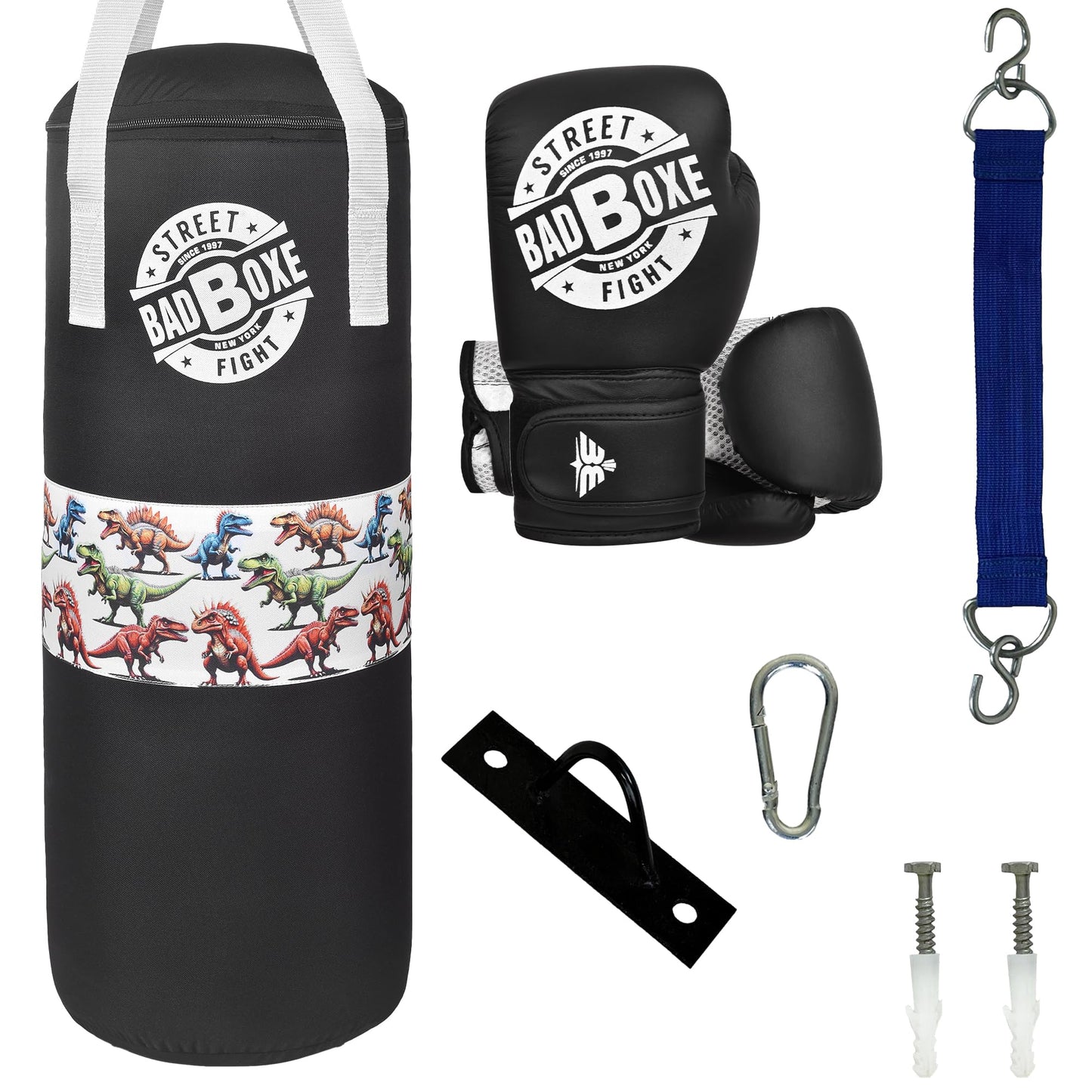 Youth Punching Bag Set with Free Boxing Gloves for Training & Every Day Workout (Black/Unfilled, 2FT)